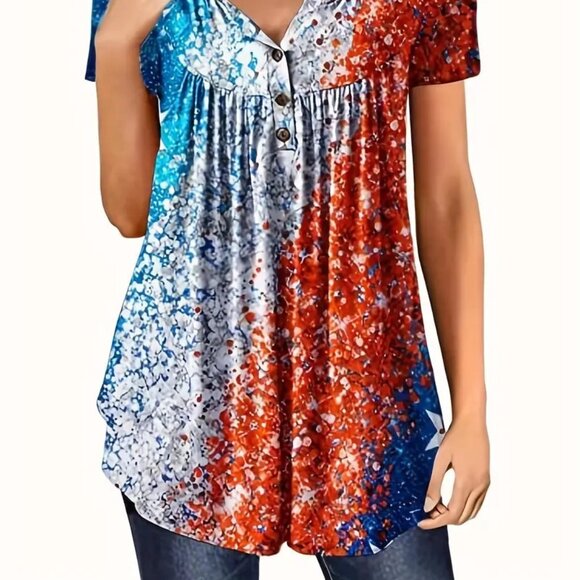 Women's Plus Size Colorblock Ombre Print Button Front Summer Vacation Top 24W - Picture 2 of 10